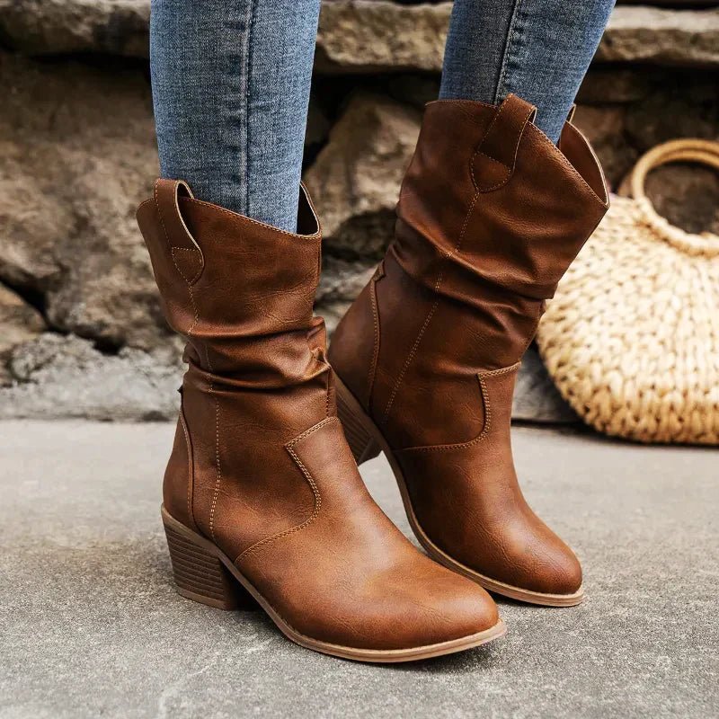 Veganem Leder Knitteroptik-Stiefel für Damen