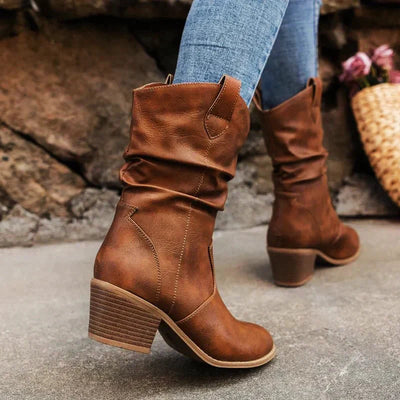 Veganem Leder Knitteroptik-Stiefel für Damen
