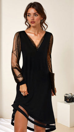 Alisa - Damen Abendkleid elegant mit Pailletten in Schwarz