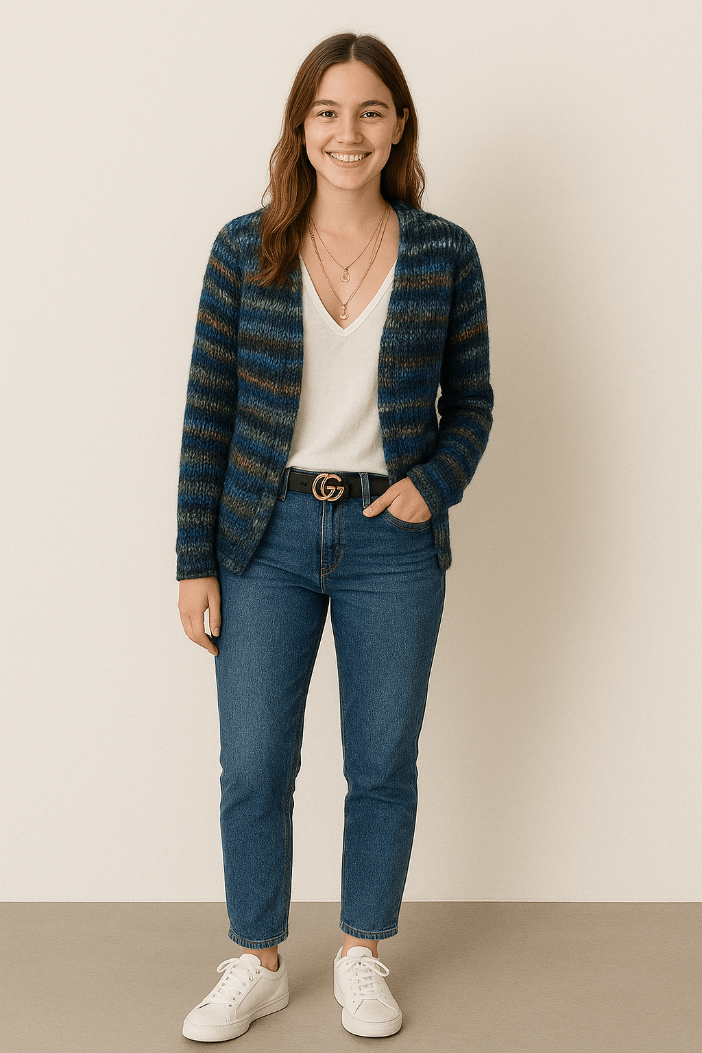 Modische Damen Strickjacke | Mehrfarbig