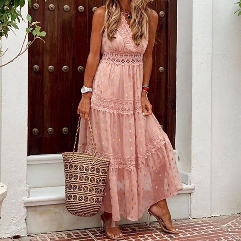 Ärmelloses Boho-Kleid mit Spitze für Damen