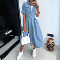 Midikleid mit Knöpfen für Damen in Blau