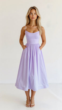 Angelika | Damen Klassisches Spaghettiträger A-Linien Kleid in Lila
