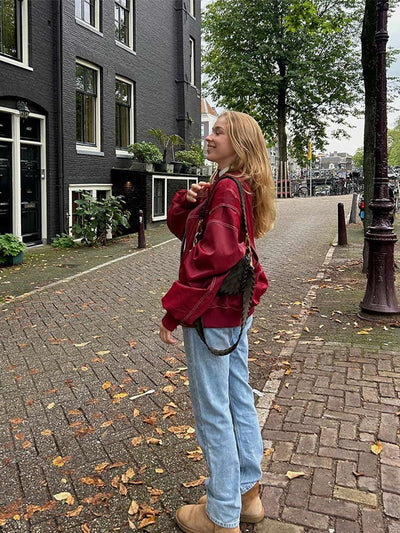 Tasha - Rote Lederjacke in Übergröße