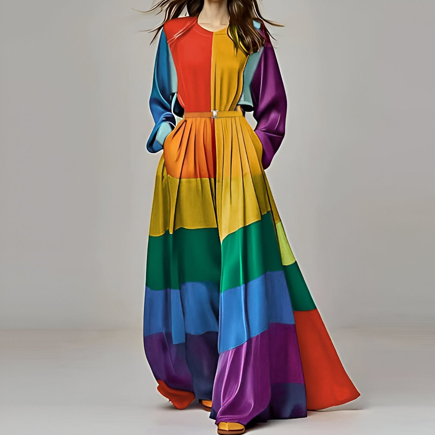 Ambra | Mode O-Ausschnitt Langarm Plissee Kleid für Frauen