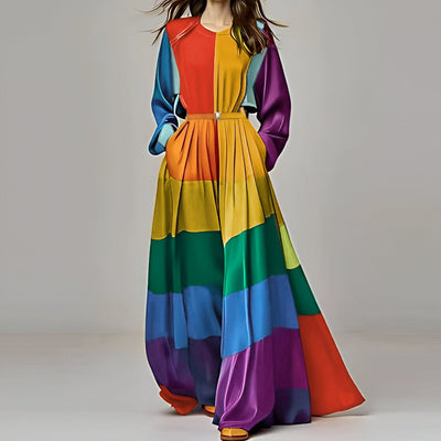 Ambra | Mode O-Ausschnitt Langarm Plissee Kleid für Frauen