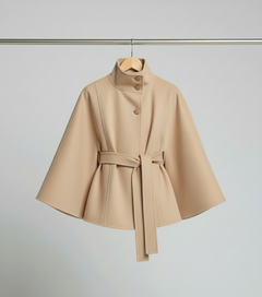 Ella | Modischer Damen Cape-Mantel mit Gürtelakzent in Khaki