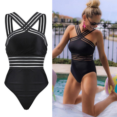 Yusleidy® | Damen Einteiliger Badeanzug Schwarz in Schwarz