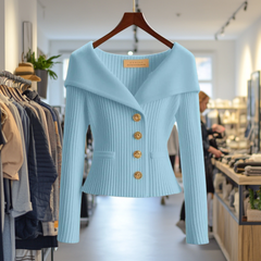 Nele | Feminine Wandelbare Strickjacke in Blau