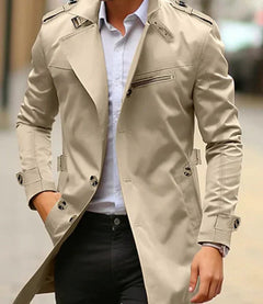 Niklas | Herren Klassischer Trenchcoat Schulterriemen in Hellbeige