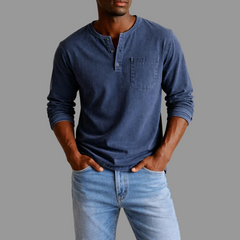 Sebastian | Herren Casual Henley Langarmshirt in Marineblau