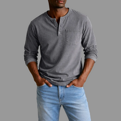 Sebastian | Herren Casual Henley Langarmshirt in Grau