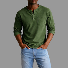 Sebastian | Herren Casual Henley Langarmshirt in Armeegrün