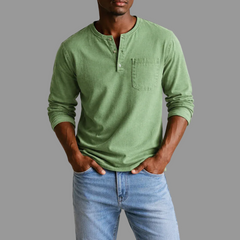 Sebastian | Herren Casual Henley Langarmshirt in Grün