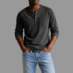 Sebastian | Herren Casual Henley Langarmshirt in Schwarz