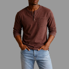Sebastian | Herren Casual Henley Langarmshirt in Rot