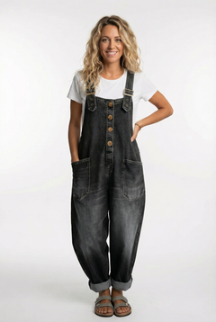 Noelia | Verstellbarer Denim Latzoverall in Schwarz