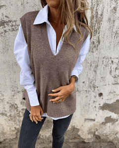 Violaine – Gestrickte ärmellose Strickjacke in Grau