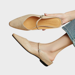 Nora | Spitze Leder-Mules mit Riemchen in Beige