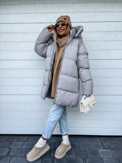Puffer-Winterjacke mit Kapuze für Frauen