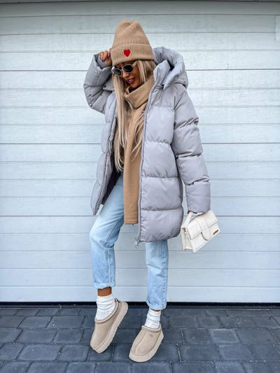 Puffer-Winterjacke mit Kapuze für Frauen