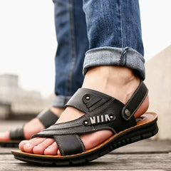 Lederne Offene Zehen Sandalen für Herren in Schwarz