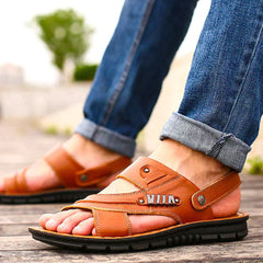 Lederne Offene Zehen Sandalen für Herren in Hellbraun