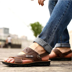Lederne Offene Zehen Sandalen für Herren in Braun