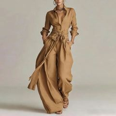 Octavia | Damen Koordinierten Set mit Hemdbluse in Khaki