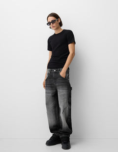 Ole | Herren Weite Carpenter Jeans Used-Optik in Schwarz