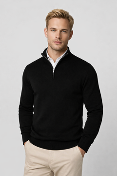 Oliver | Herren Halbzip Strickpullover in Schwarz