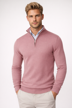 Oliver | Herren Halbzip Strickpullover in Rosa