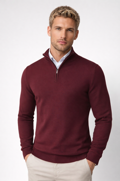 Oliver | Herren Halbzip Strickpullover in Rot