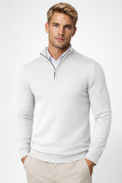 Oliver | Herren Halbzip Strickpullover in Weiß
