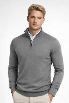 Oliver | Herren Halbzip Strickpullover in Grau