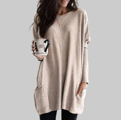 Charlotte | Damen Casual Langer Pullover mit Taschen in Beige
