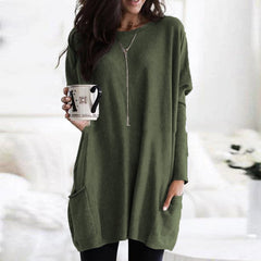Charlotte | Damen Casual Langer Pullover mit Taschen in Dunkelgrün