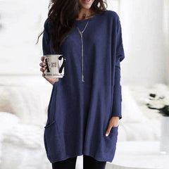 Charlotte | Damen Casual Langer Pullover mit Taschen in Blau