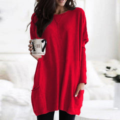 Charlotte | Damen Casual Langer Pullover mit Taschen in Rot