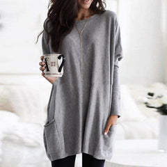 Charlotte | Damen Casual Langer Pullover mit Taschen in Grau