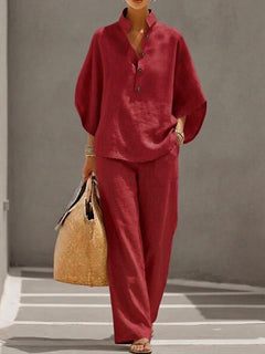 Mariel | Elegantes Damen-Set mit Fledermausärmeln in Rot