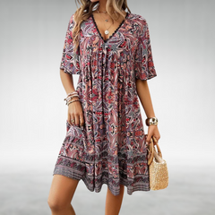 Ottilia | Damen Boho V-Ausschnitt Minikleid in Rot