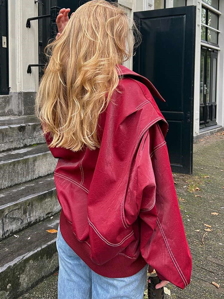 Tasha - Rote Lederjacke in Übergröße