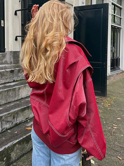 Tasha - Rote Lederjacke in Übergröße