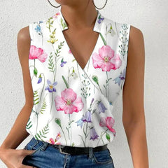 Paloma | Damen Ärmellose V-Ausschnitt Bluse Floral in Rosa
