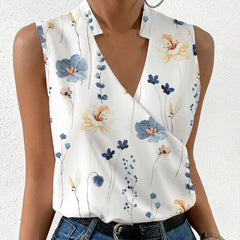 Paloma | Damen Ärmellose V-Ausschnitt Bluse Floral in Hellblau