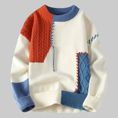 Paul | Damen Farbenfroher Colorblock Zopfmuster Pullover in Blau