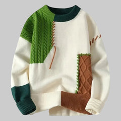Paul | Damen Farbenfroher Colorblock Zopfmuster Pullover in Grün