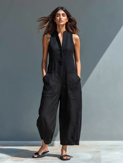 Persephone | Damen Ärmelloser Jumpsuit in Schwarz