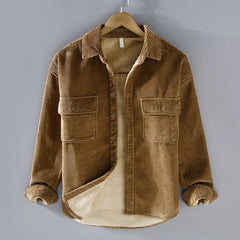 Peter | Herren Warme Cordjacke mit Knopfleiste in Khaki